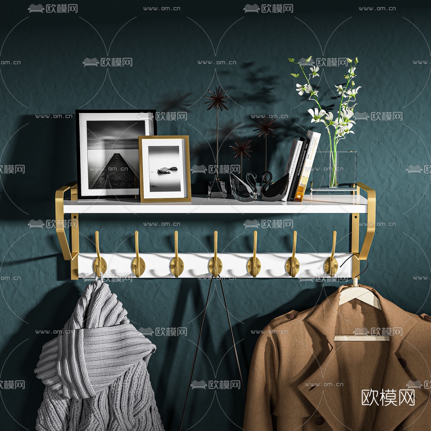 现代轻奢壁挂式衣帽架3d模型下载（渲染图4）