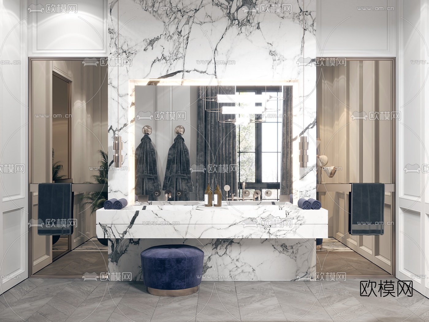 现代轻奢卫生间浴室3d模型下载（渲染图4）