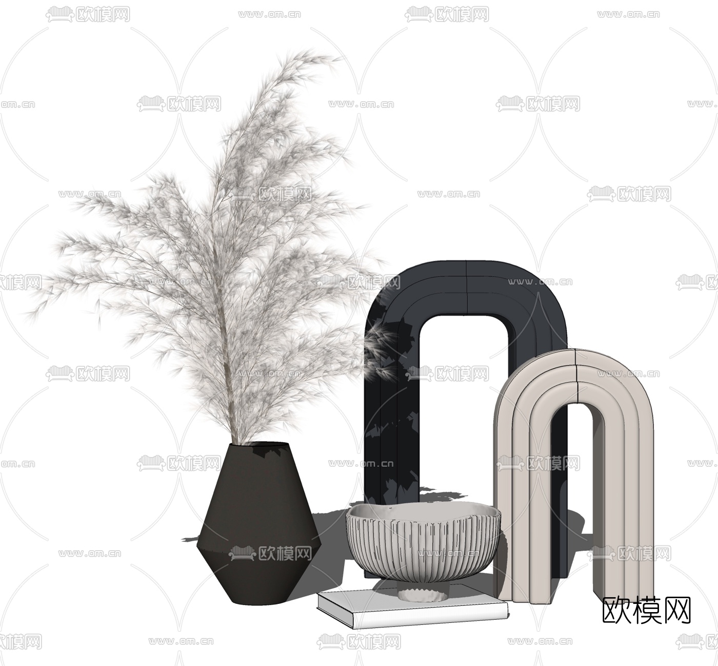 现代干草花瓶摆件su模型