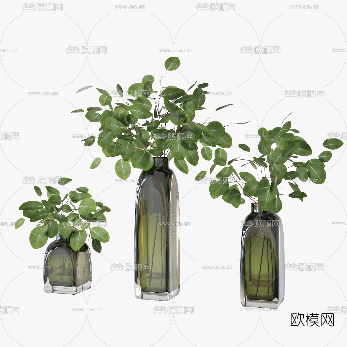 现代玻璃花瓶绿植3d模型