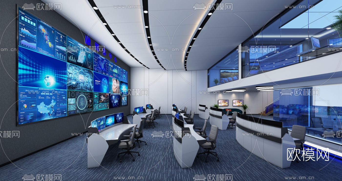现代会议室监控室3d模型下载（渲染图2）