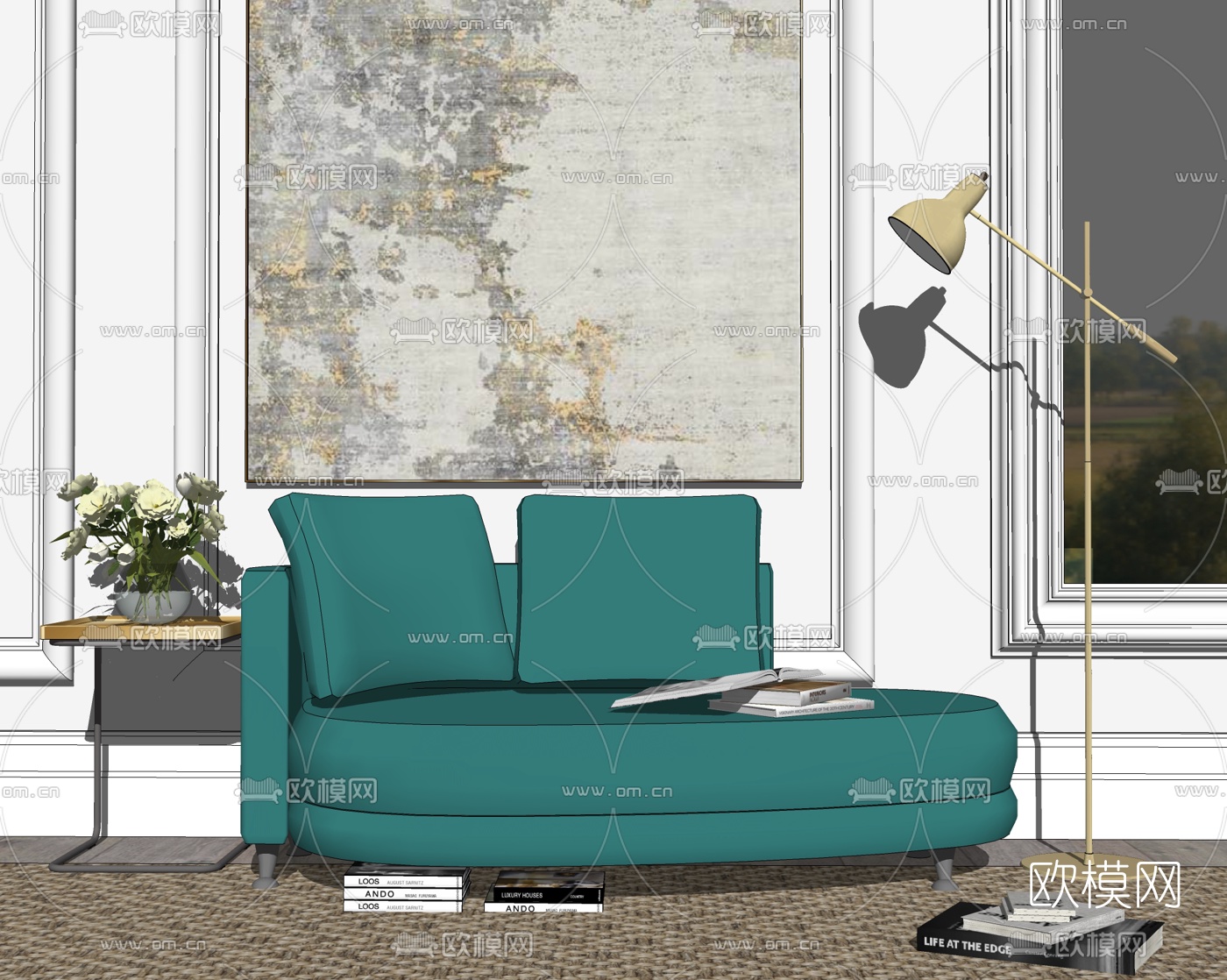 北欧布艺贵妃椅su模型下载