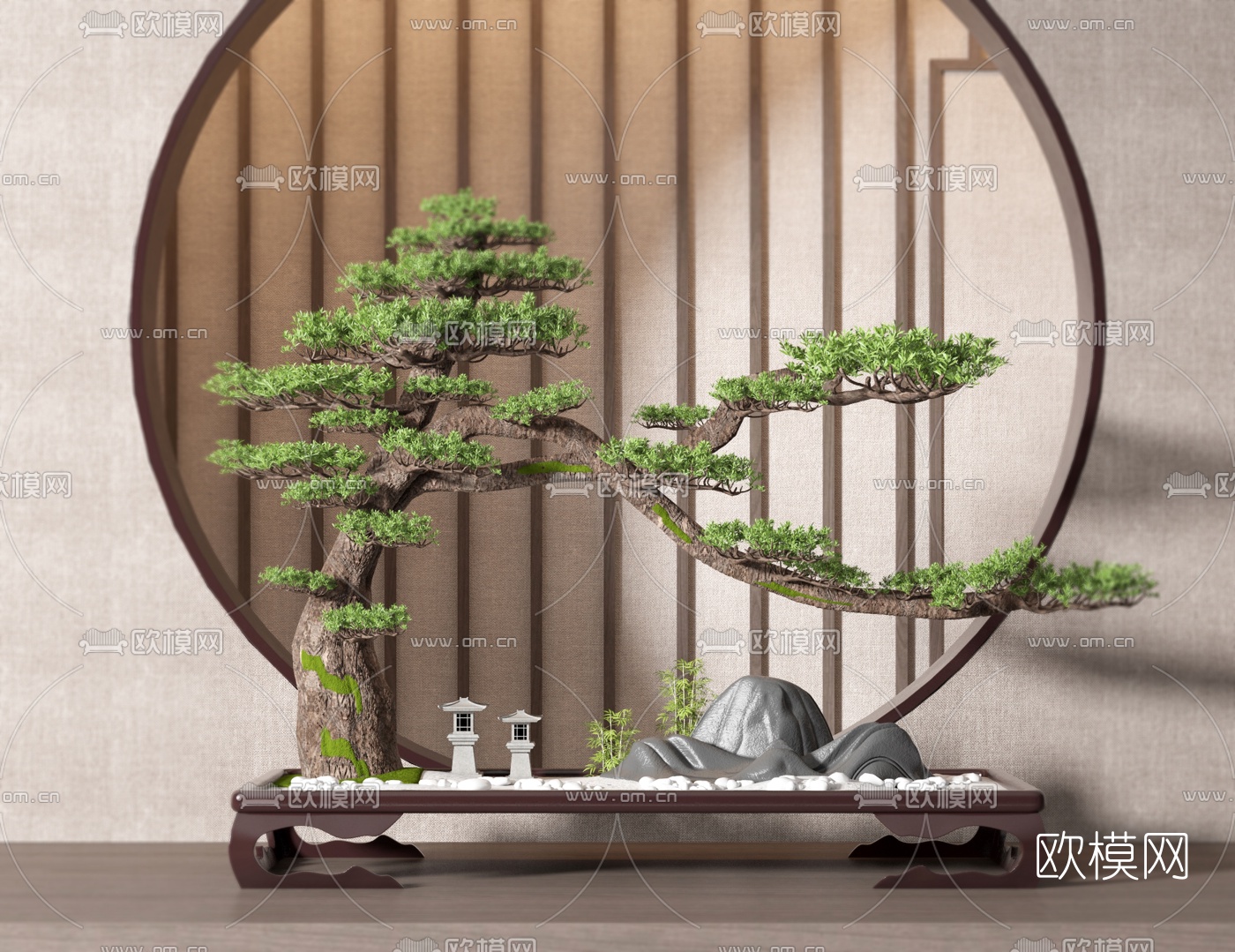 新中式松树假山盆景3d模型下载