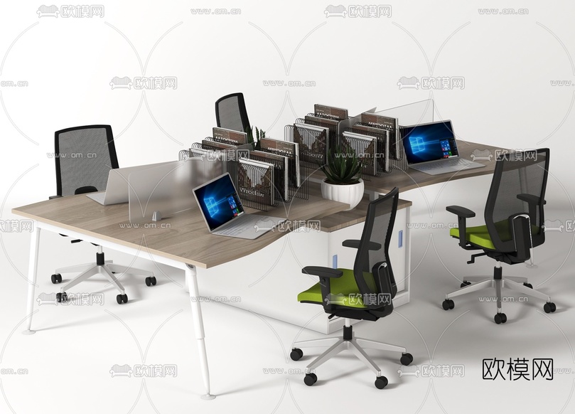 现代办公卡位桌椅3d模型下载(渲染图4)