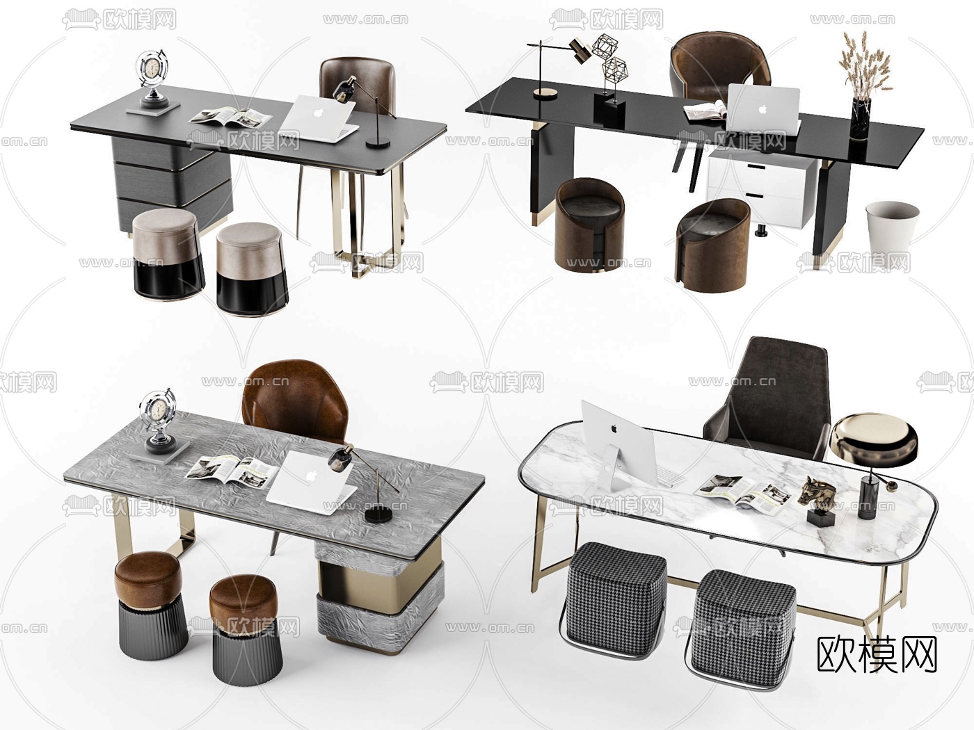 现代轻奢书桌椅3d模型下载