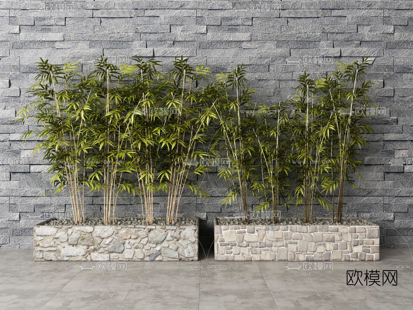 新中式竹子鹅卵石3d模型