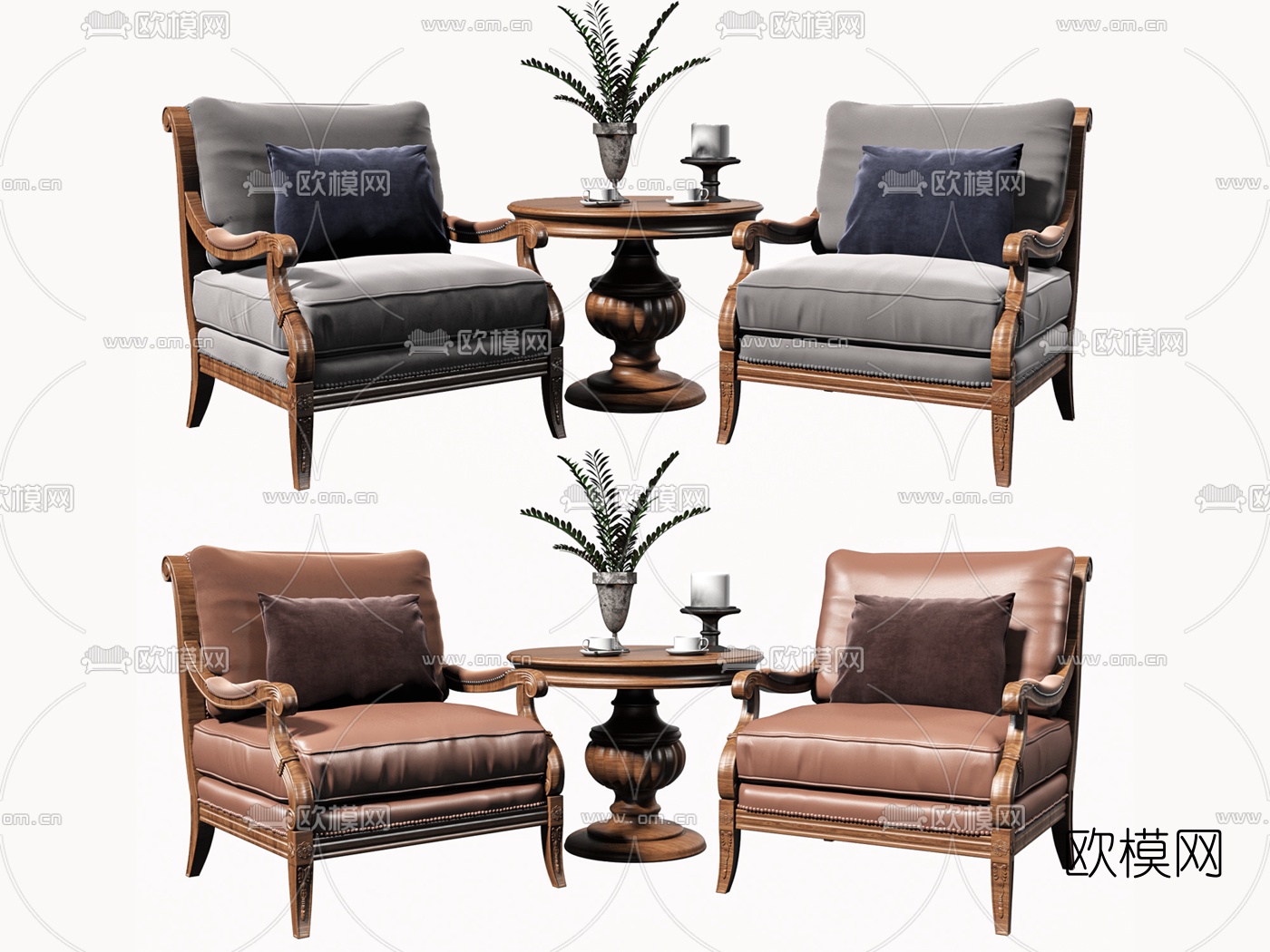欧式皮革休闲椅3d模型下载（渲染图1）