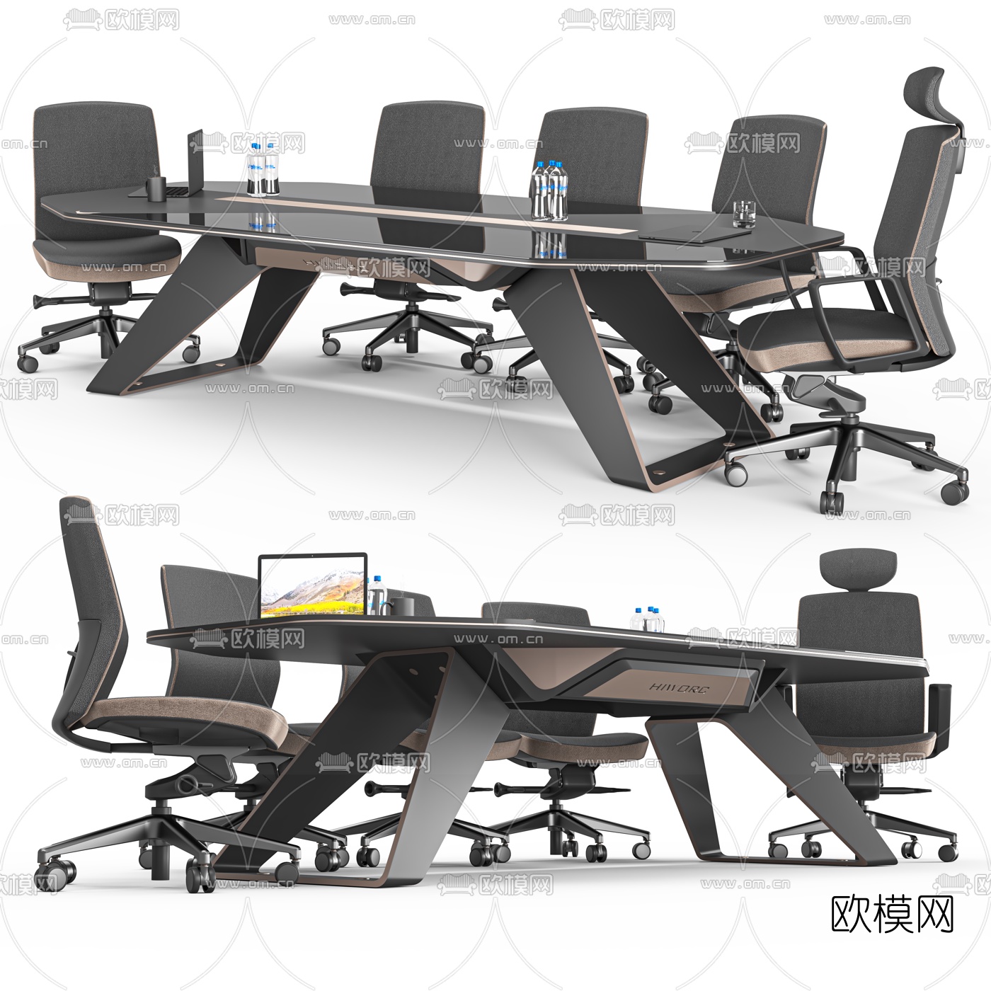 现代多边形会议桌椅3d模型