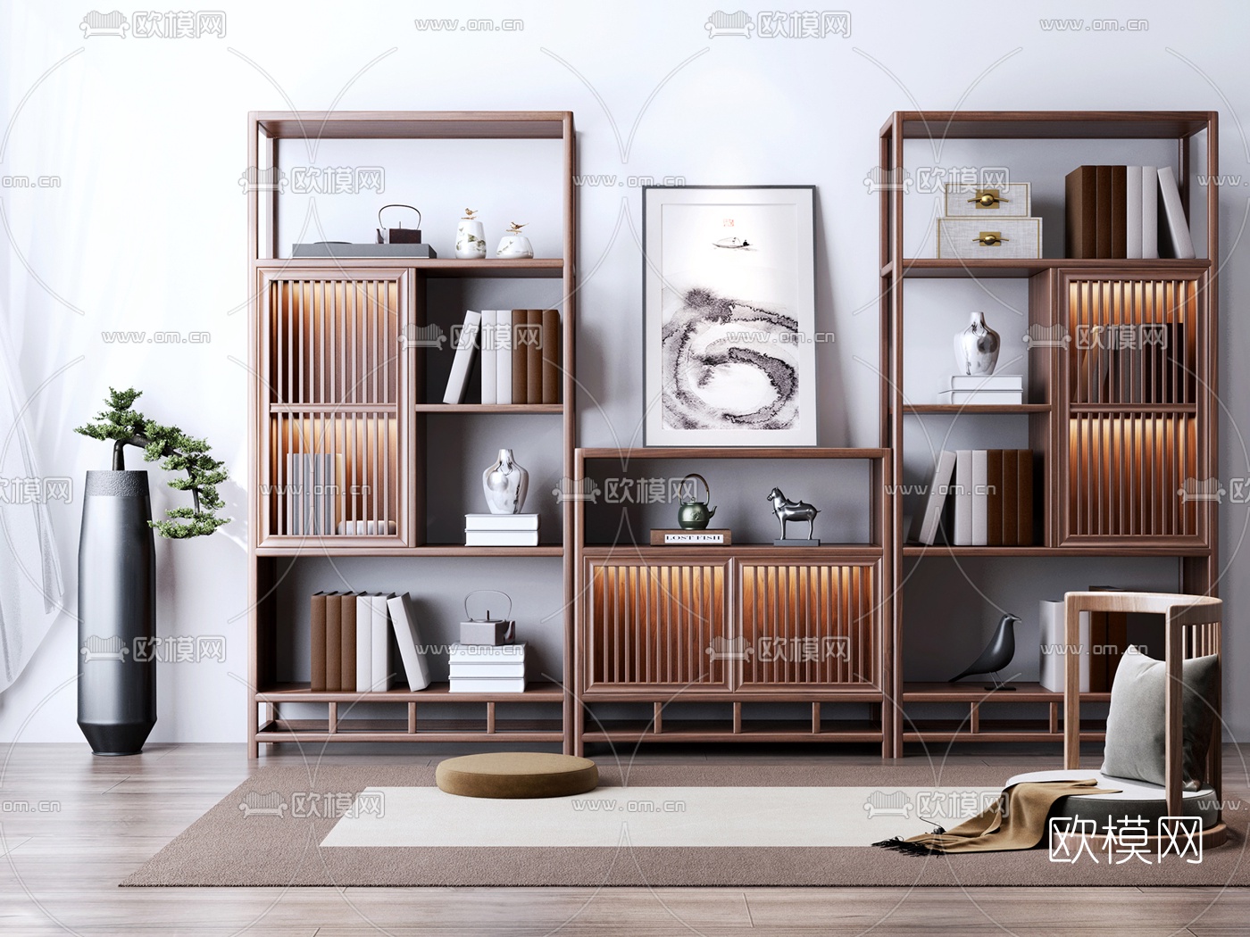 新中式博古架su模型下载（渲染图1）