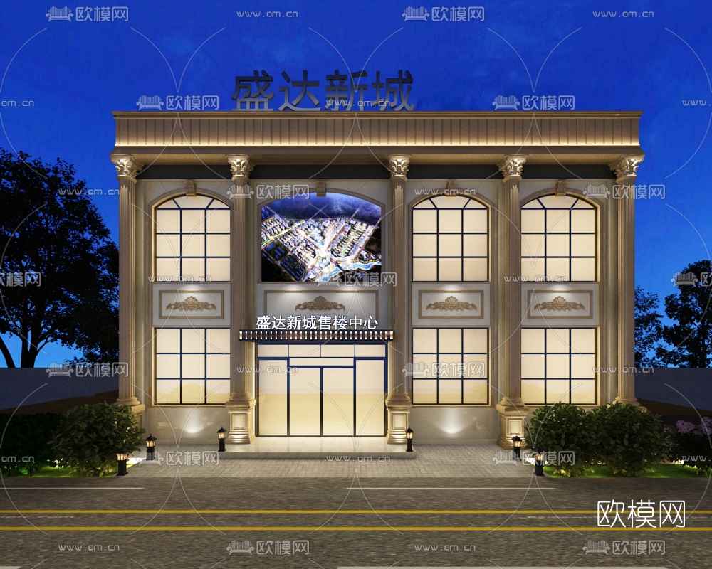 简欧售楼部门头免费3d模型下载