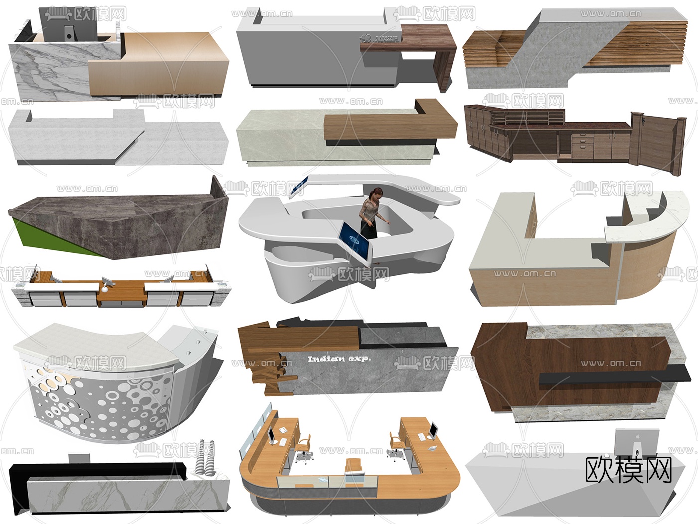 现代前台接待台su模型下载