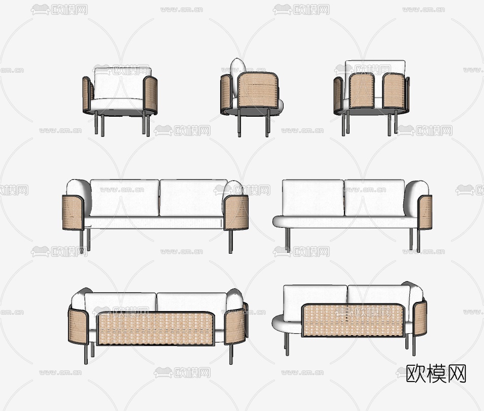 北欧布艺多人沙发su模型下载（渲染图2）