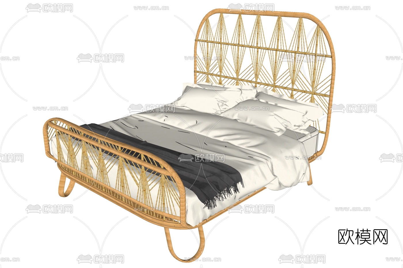 现代双人床免费su模型下载
