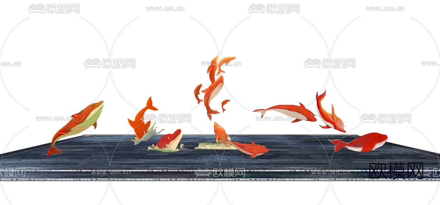 现代海豚雕塑小品su模型