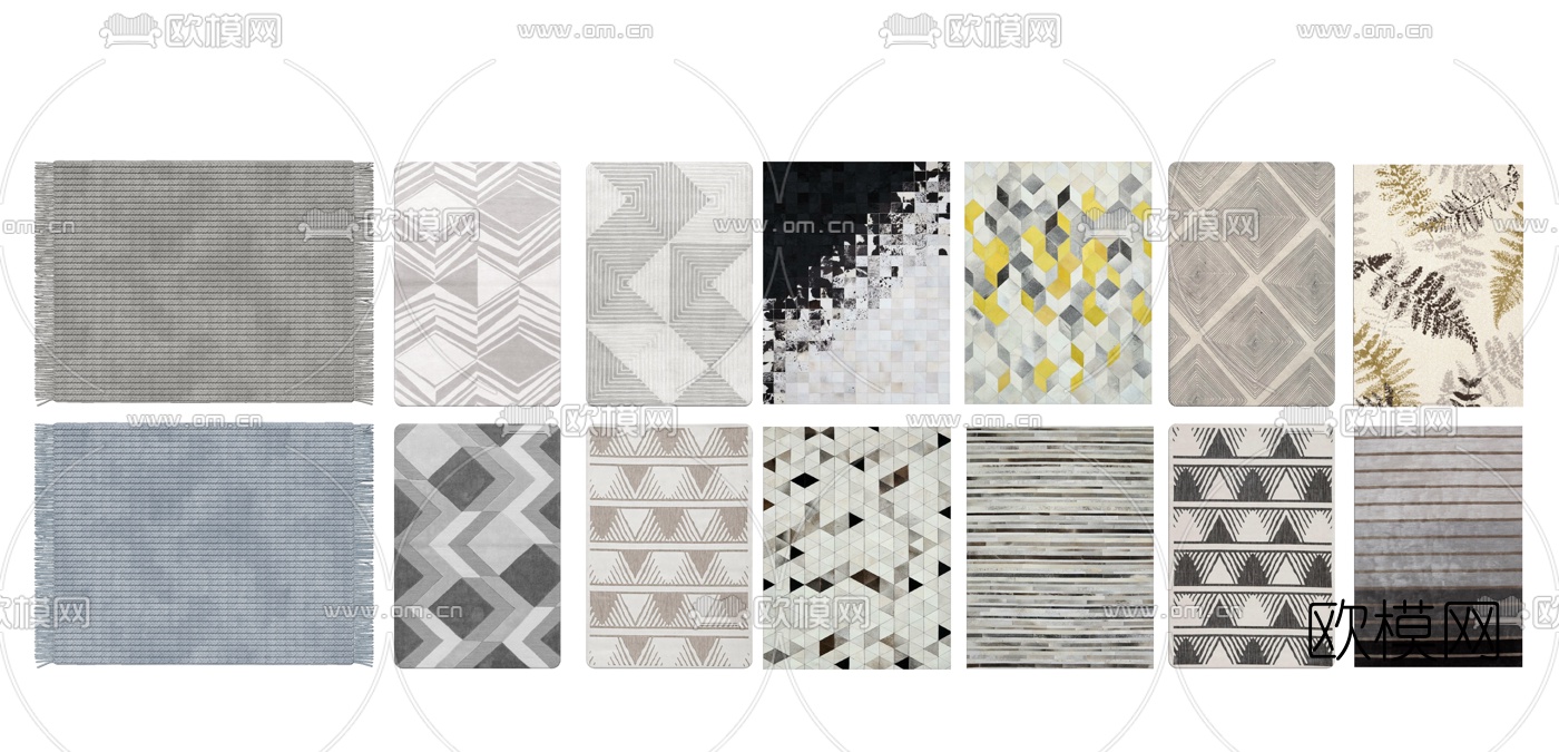 现代布艺地毯su模型下载