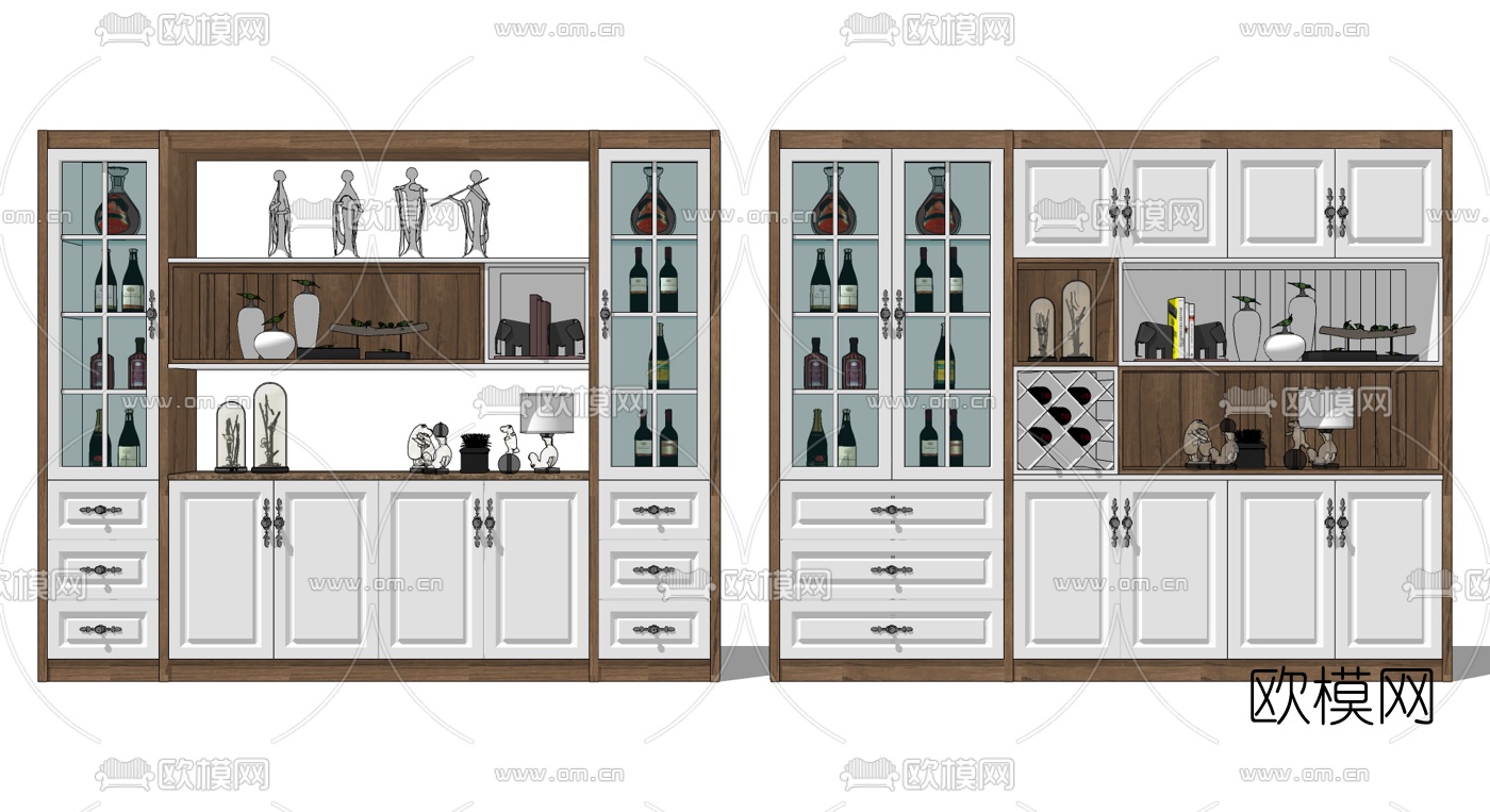 现代实木酒柜su模型下载