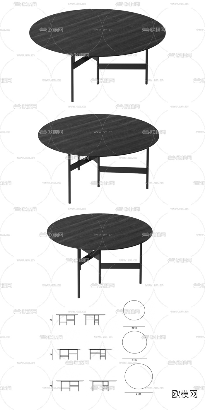工业风圆形餐桌椅3d模型下载（渲染图3）