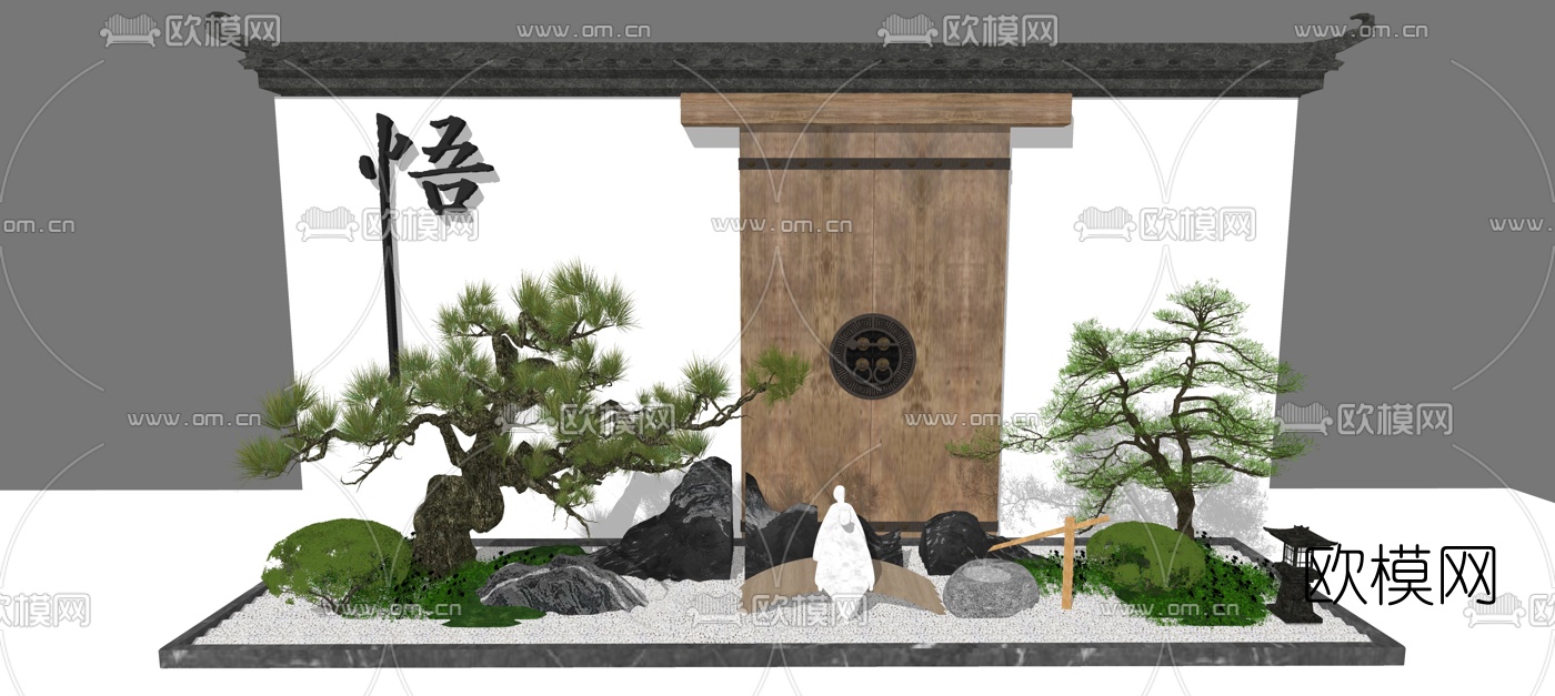 新中式庭院景观小品su模型