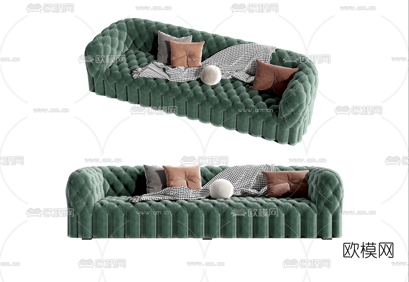 美式绒布多人沙发3d模型下载