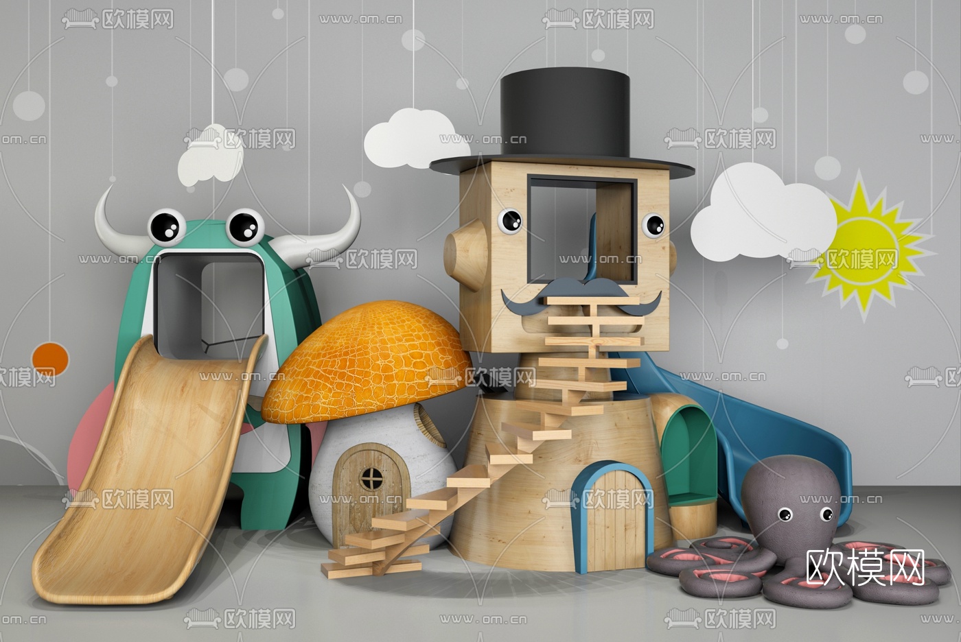 现代童趣儿童滑梯3d模型下载