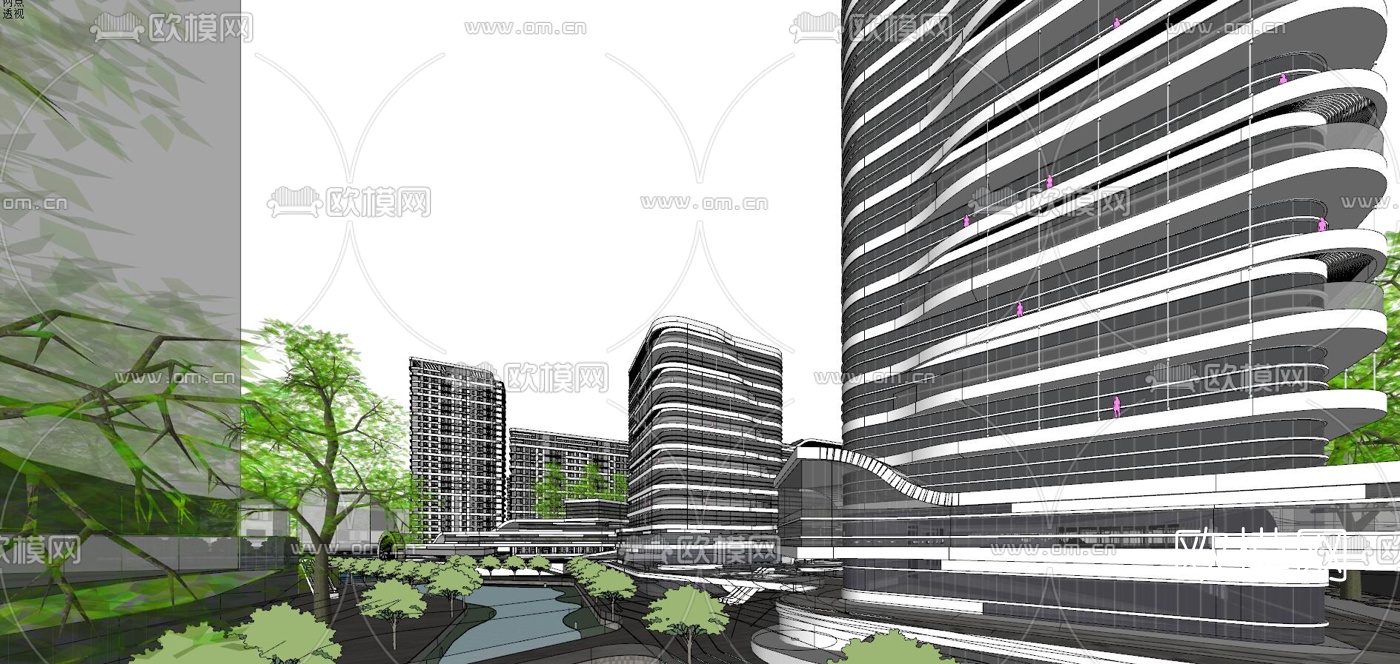 现代办公园区鸟瞰su模型下载（渲染图4）