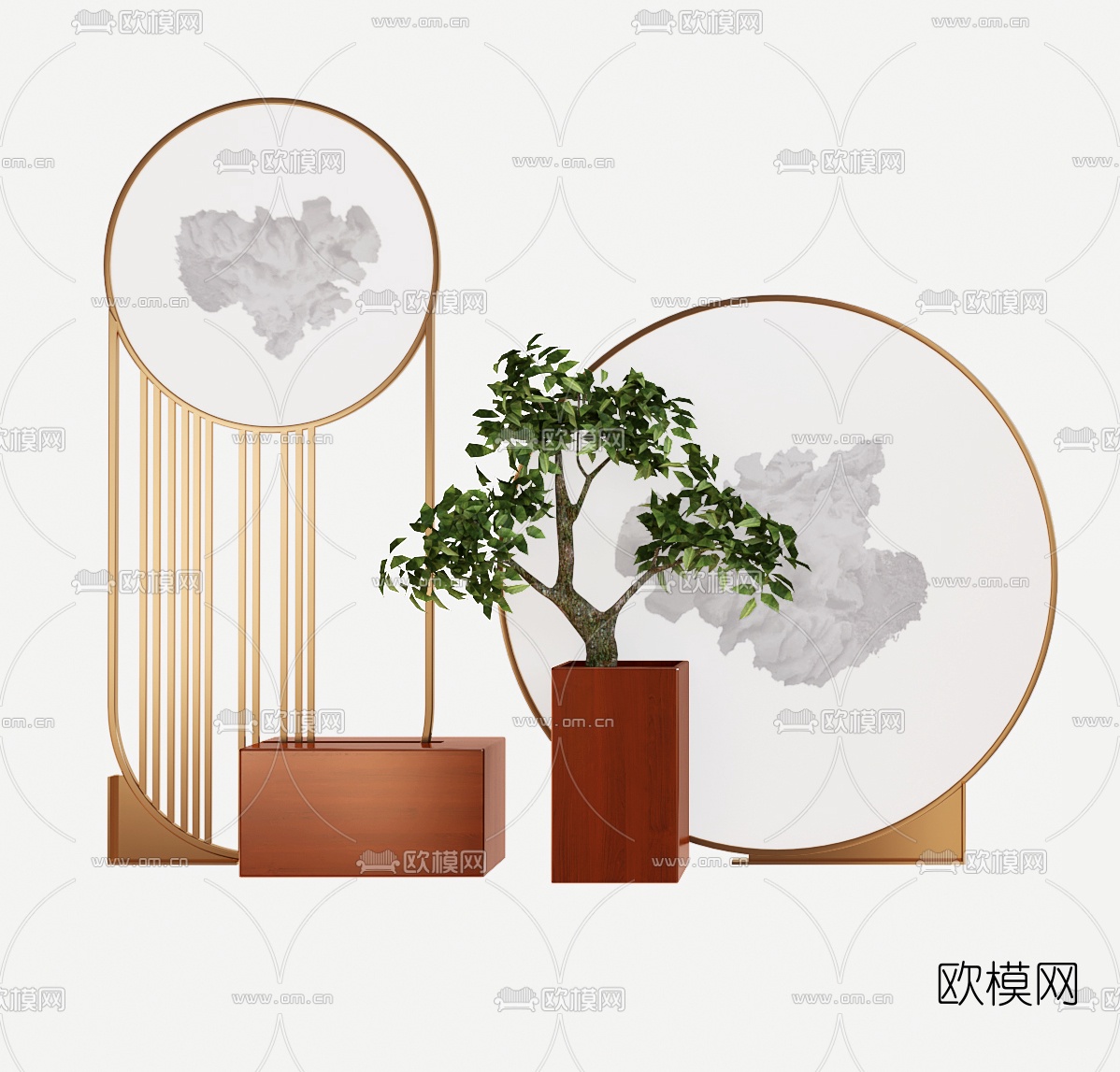 新中式盆景书籍摆件摆件3d模型