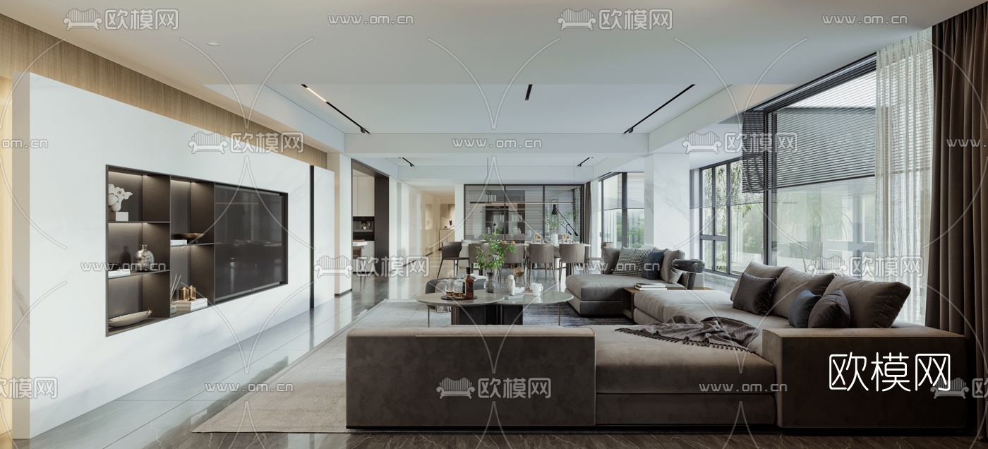 现代客厅餐厅3d模型