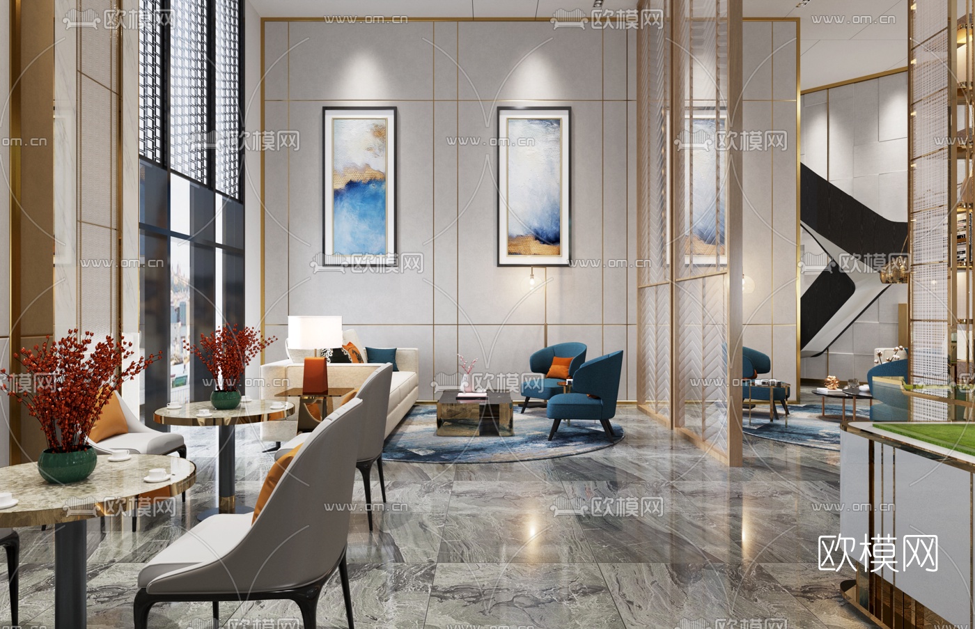 现代轻奢售楼处3d模型下载（渲染图3）