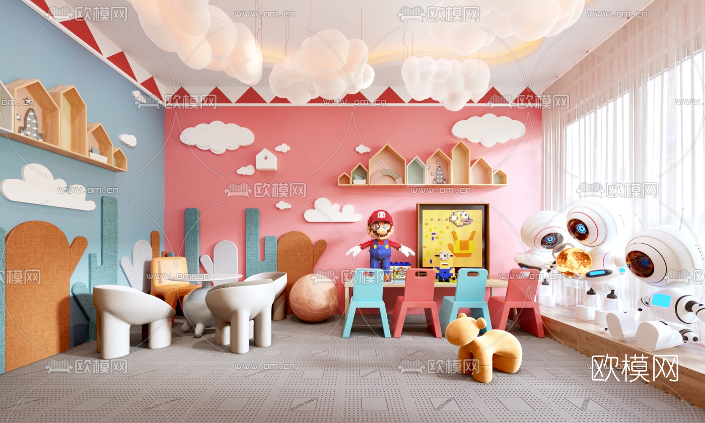 现代幼儿园活动室3d模型