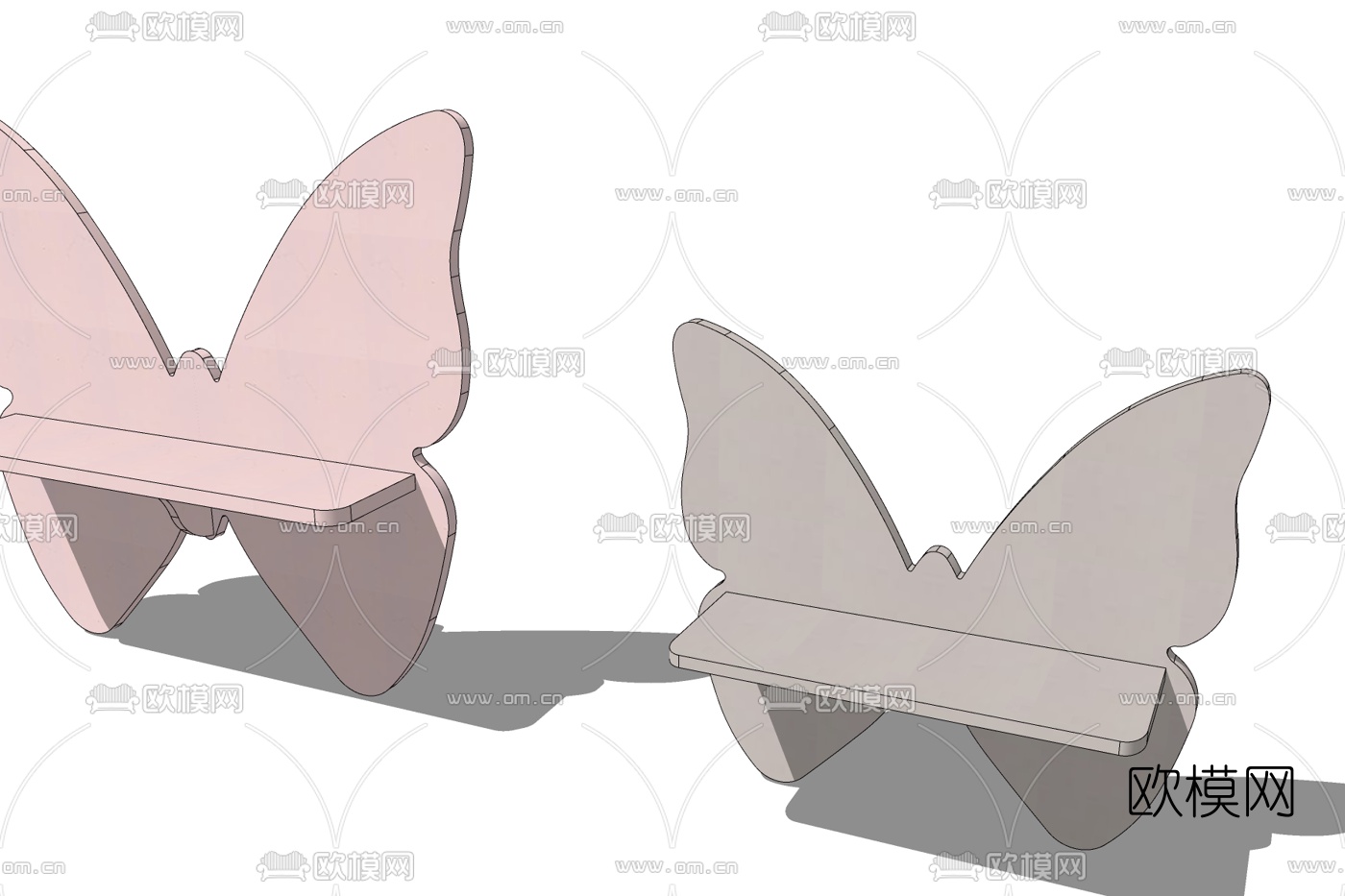 现代蝴蝶实木公用椅免费su模型下载