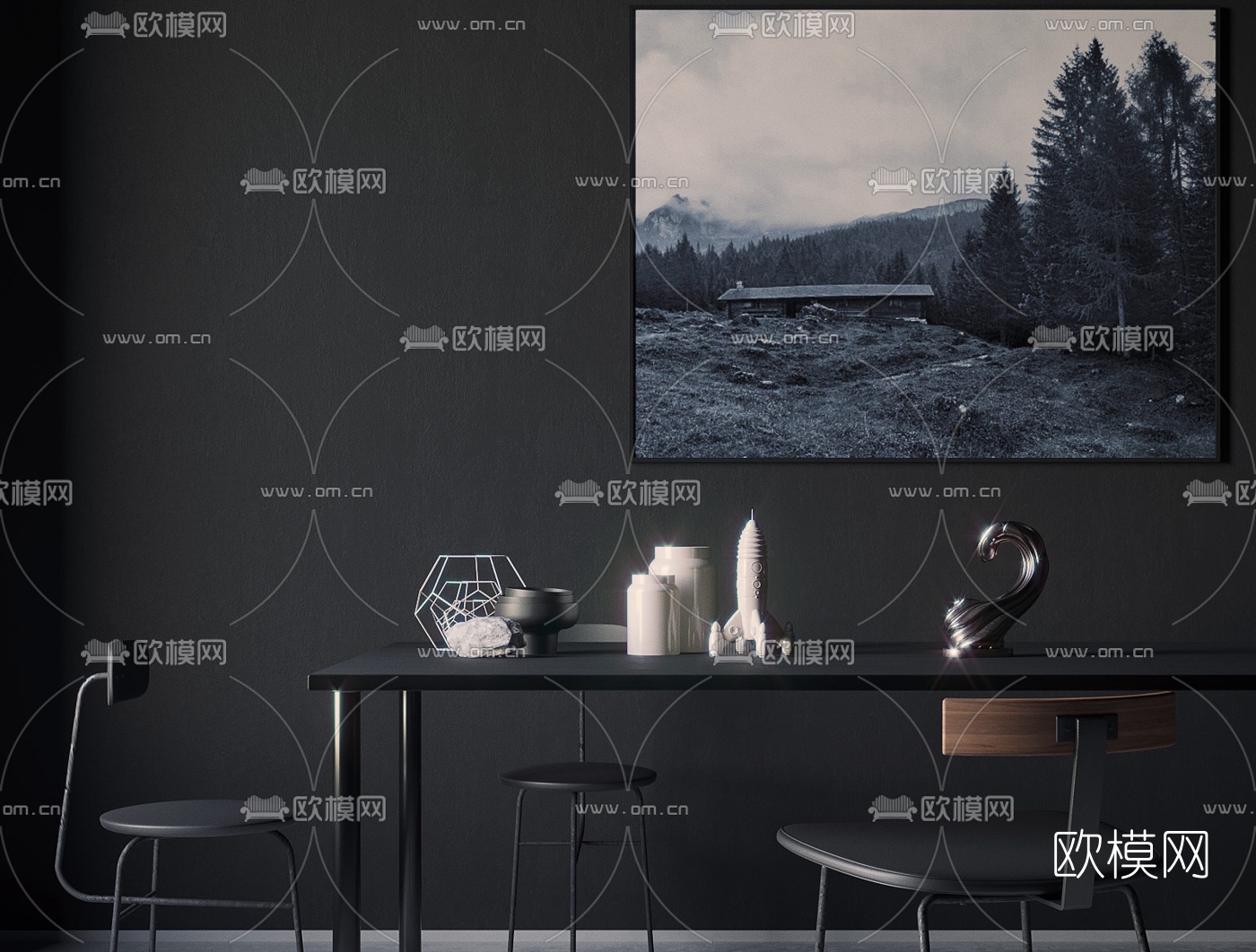 北欧餐桌椅3d模型下载