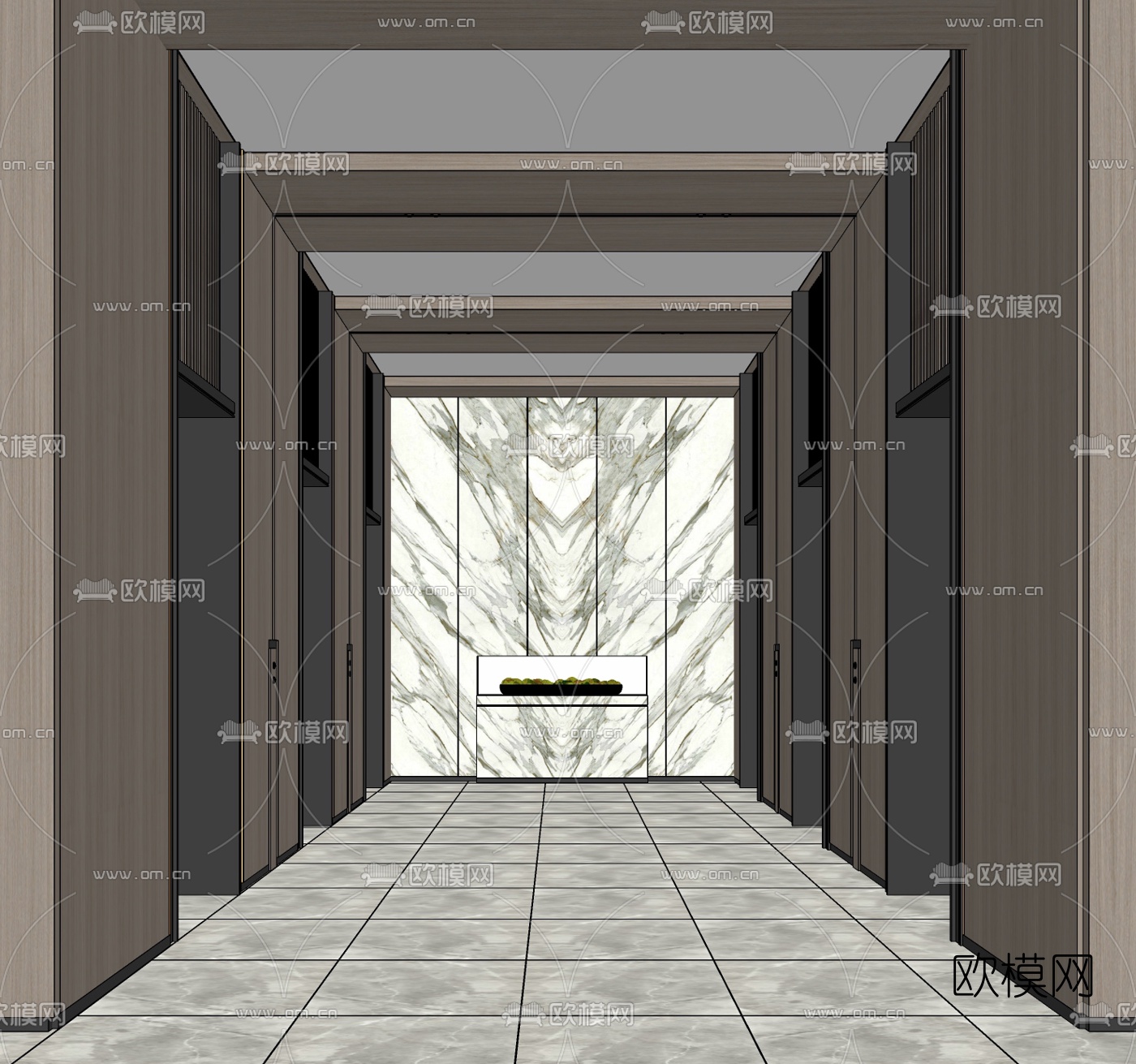 现代电梯走廊su模型下载（渲染图2）
