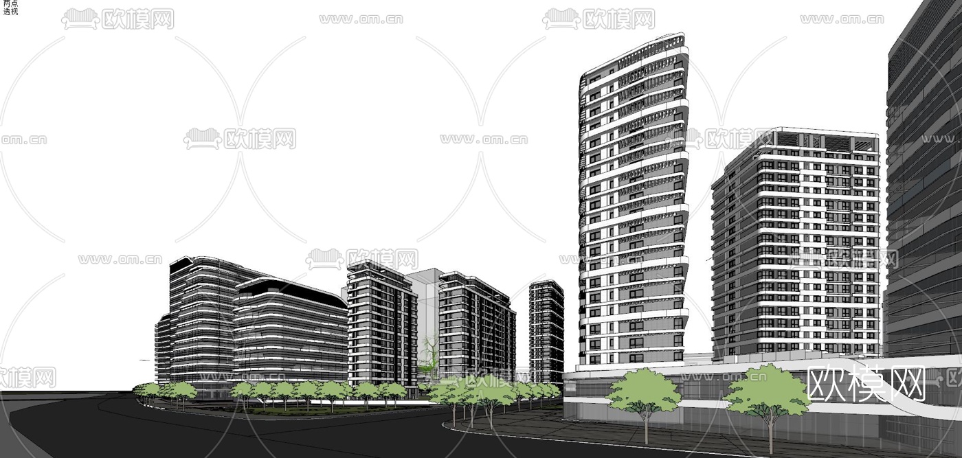 现代办公园区鸟瞰su模型下载（渲染图3）