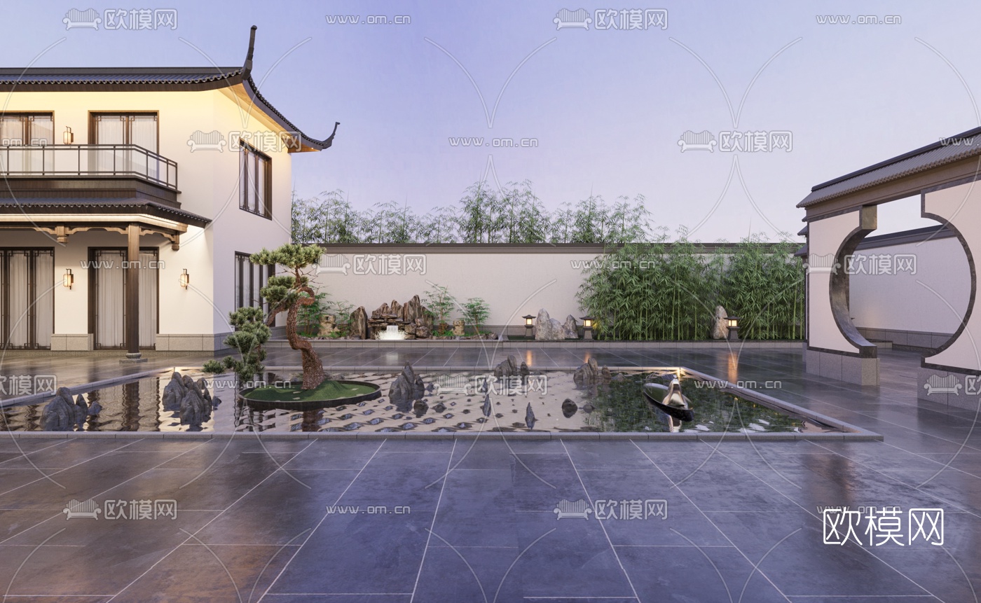 新中式别墅庭院3d模型