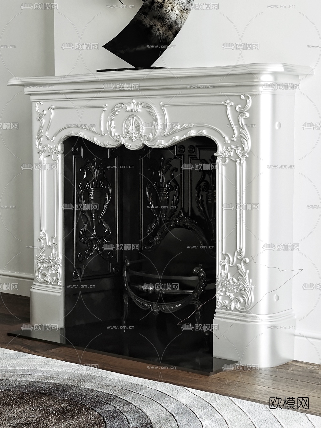 现代客厅沙发壁炉组合3d模型下载（渲染图4）