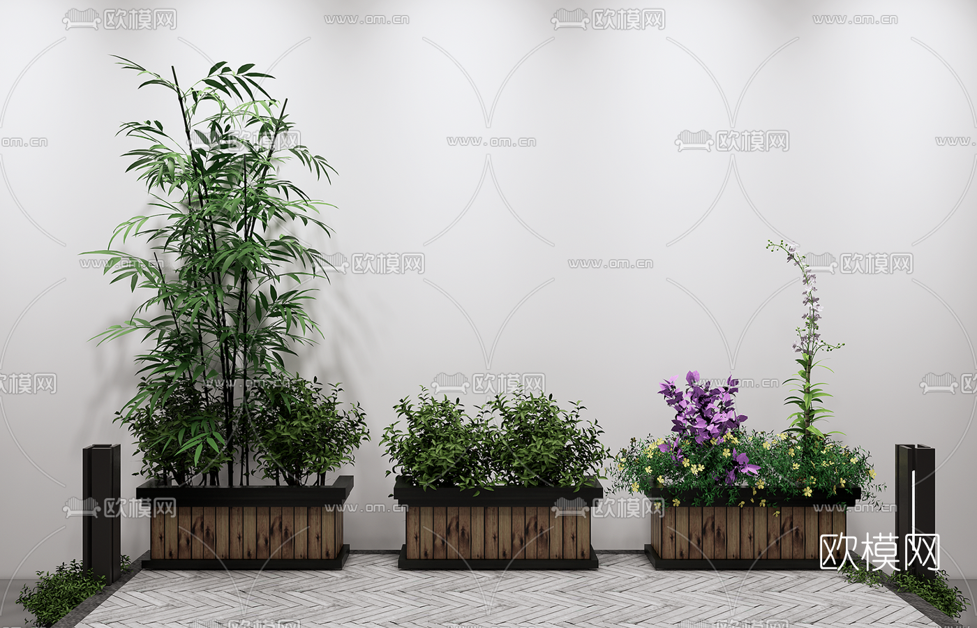 新中式庭院绿化盆栽su模型下载（渲染图1）
