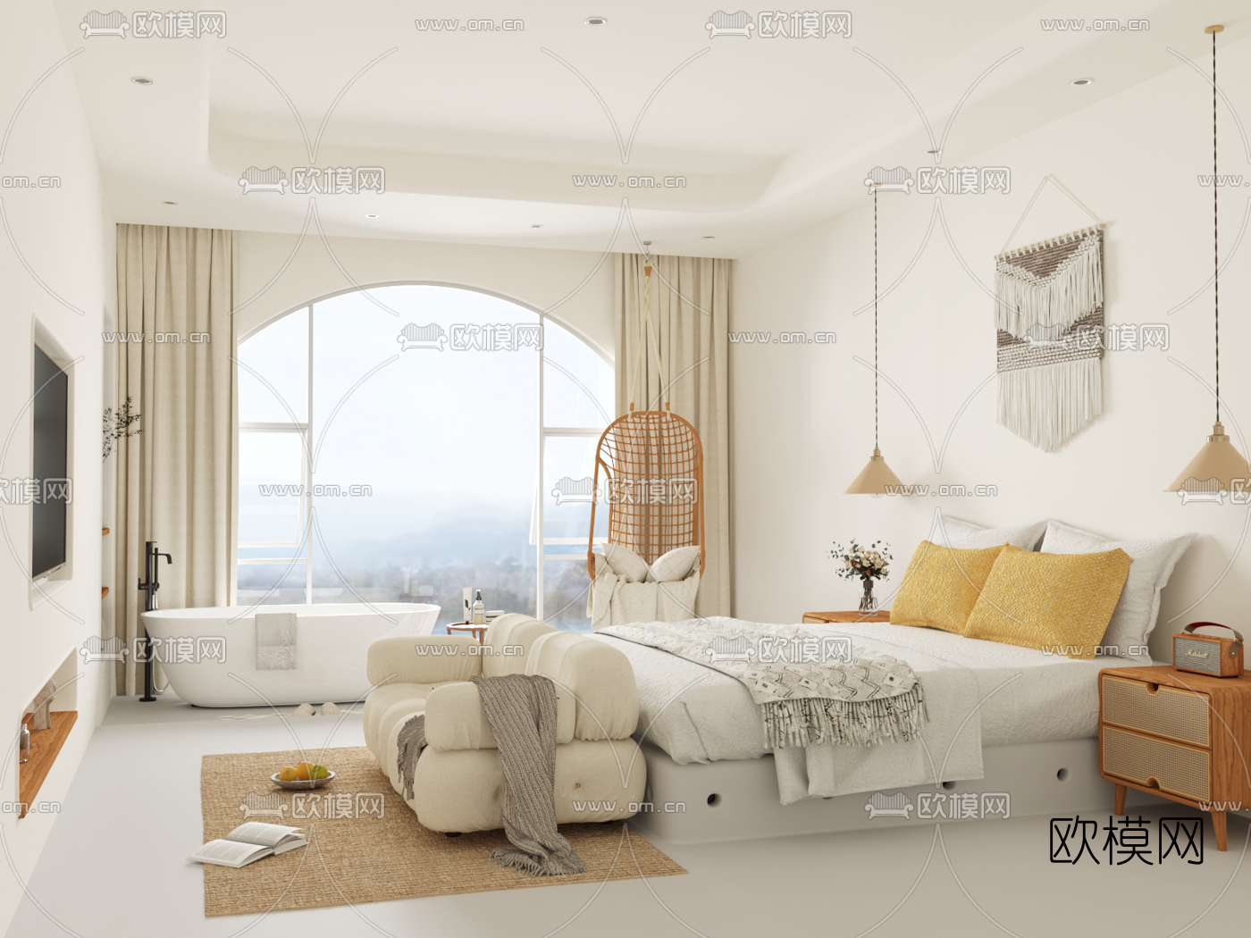 北欧民宿客房su模型下载（渲染图1）