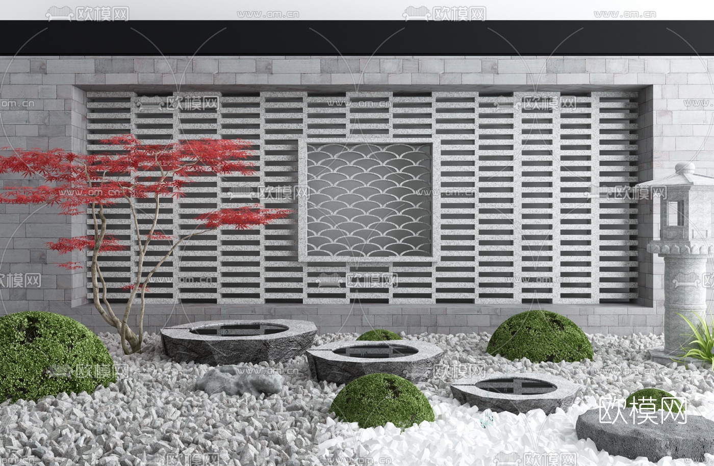 日式禅意枯山水石小品3d模型下载