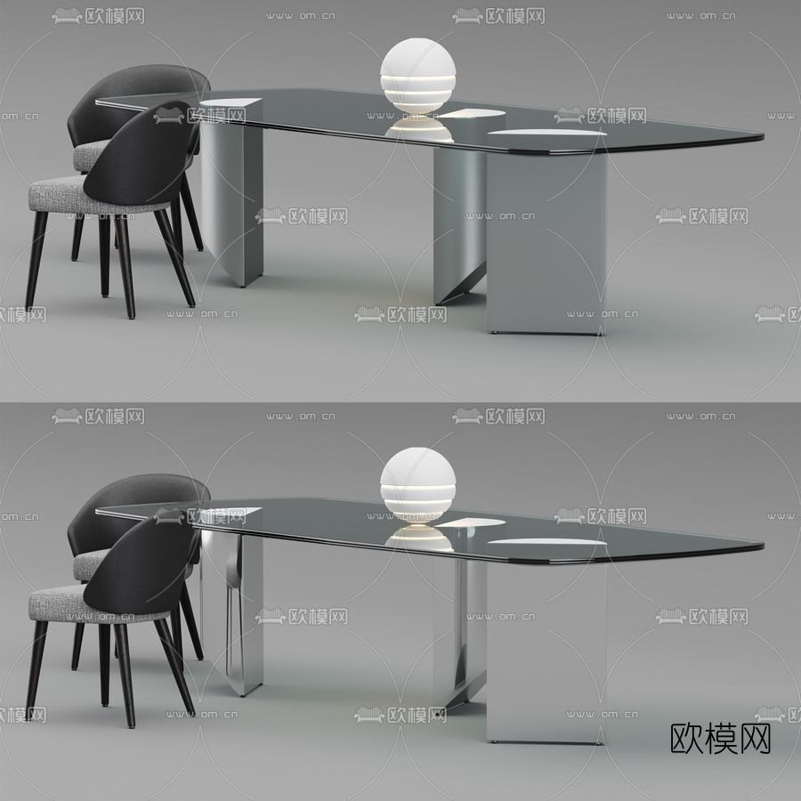 现代玻璃餐桌椅3d模型