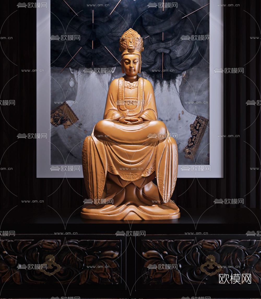 中式普贤观音佛像雕塑3d模型下载