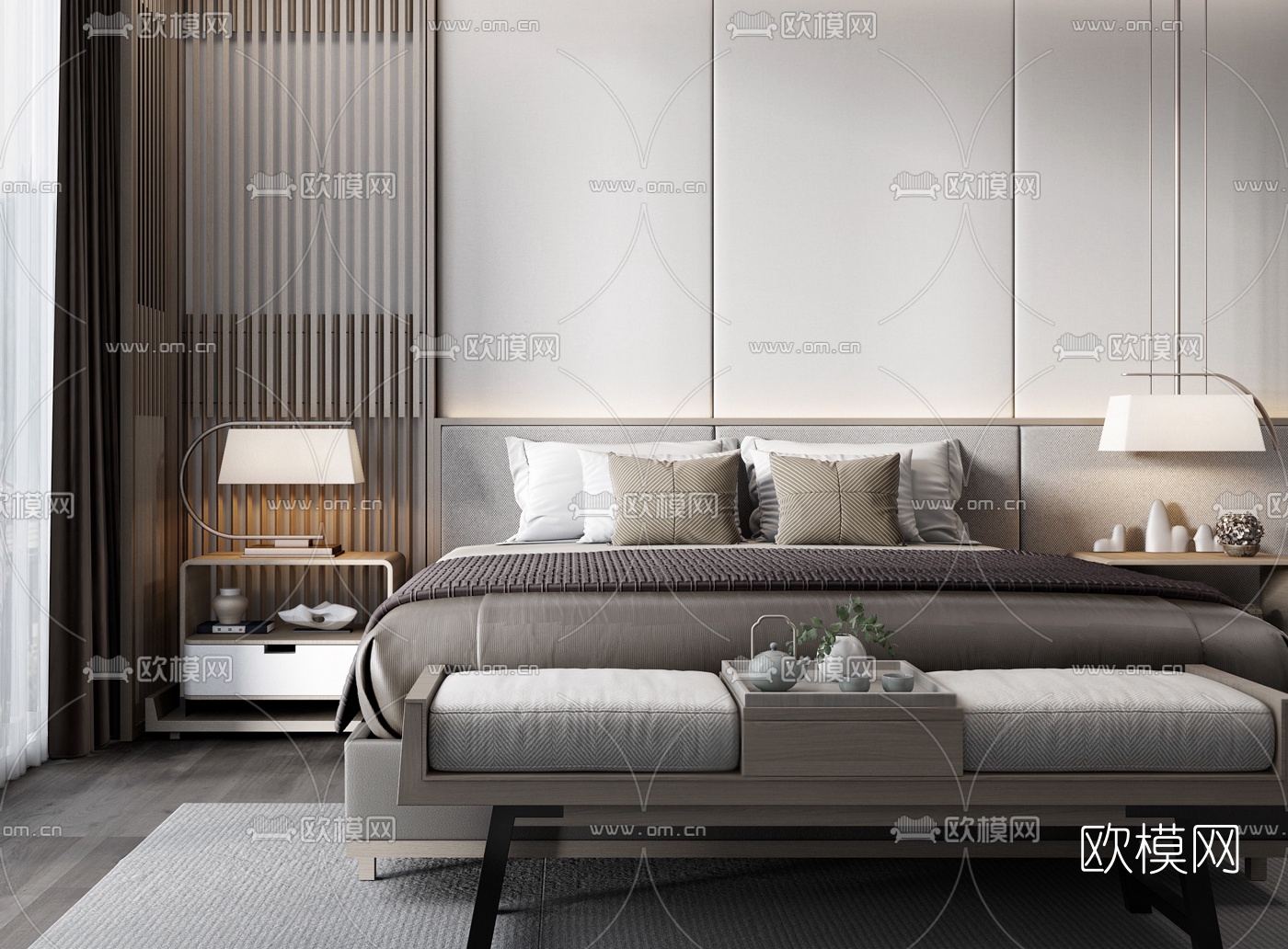 现代简约双人床3d模型下载