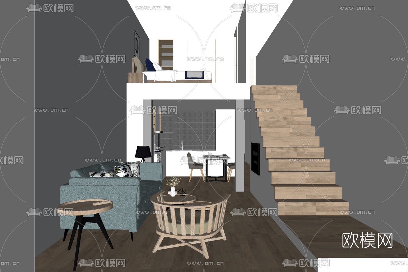 现代SOHO公寓免费su模型下载