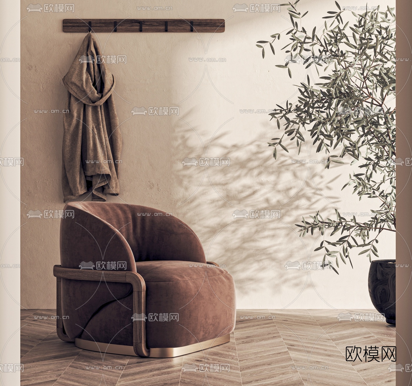 现代单人沙发3d模型下载（渲染图1）