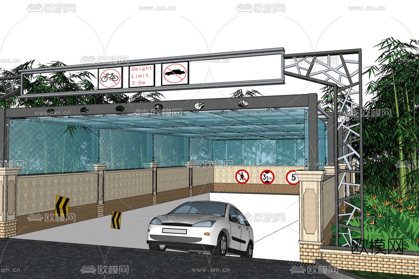 现代地下车库入口免费su模型下载