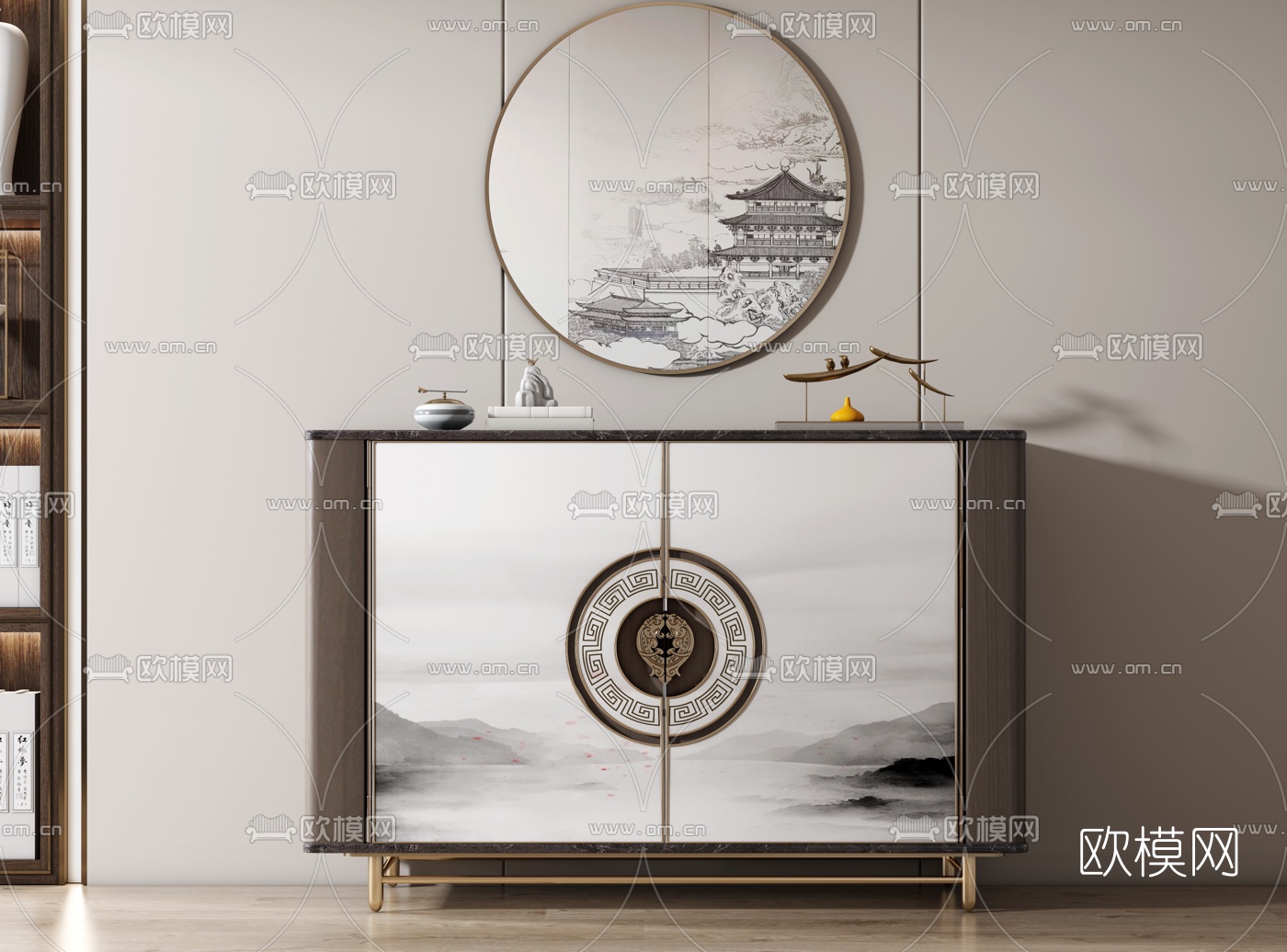 新中式实木端景柜3d模型