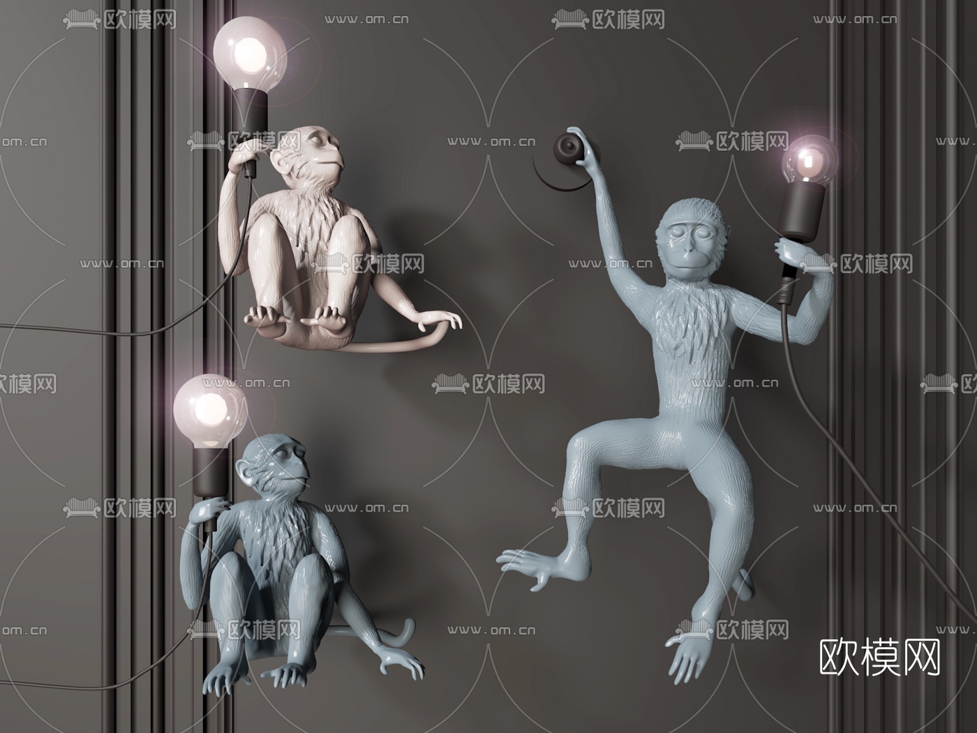 北欧猴子雕塑装饰壁灯3d模型下载