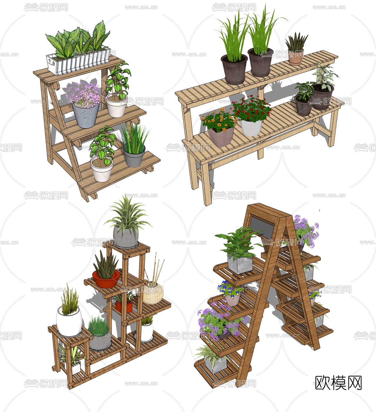 现代绿植花架盆栽su模型