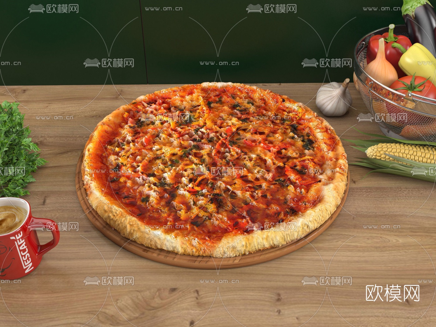 现代披萨食品3d模型