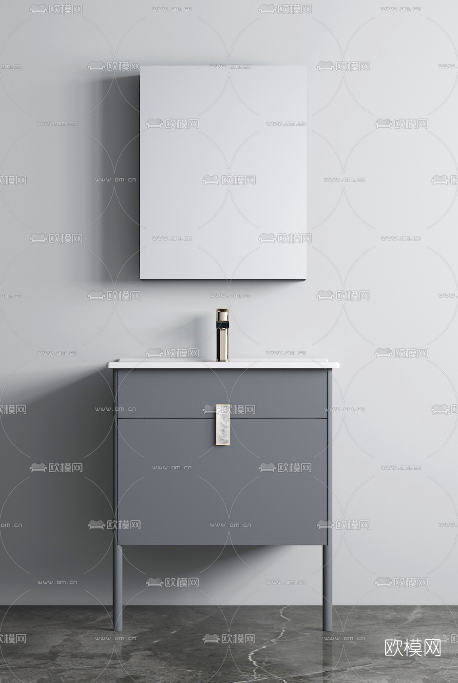 现代极简浴室柜洗手台3d模型下载（渲染图1）