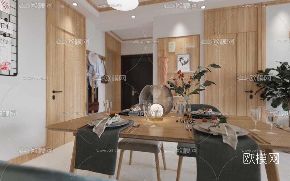 北欧客厅餐厅3d模型下载(渲染图4)